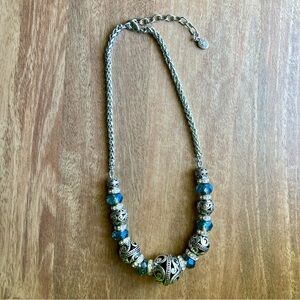 Matinee Blue & Silver-toned Filigree Beaded Necklace